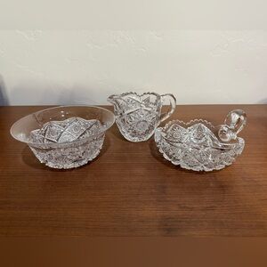 American Brilliant Period Cut Glass Sugar and Creamer Set with a Nappy Dish